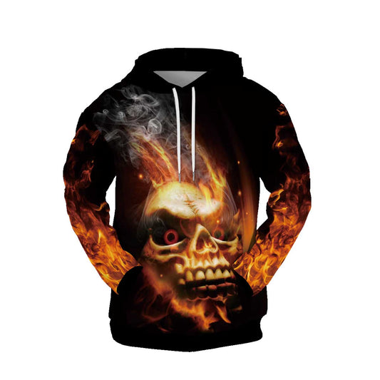 3D Print Skull Hoodie Pullover Sweatshirts Burning Skull