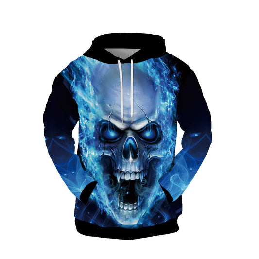 3D Print Ice Flame Skull Hoodie Pullover Sweatshirts Novel Hoodie