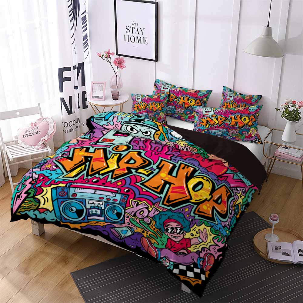 Hip-Hop-Graffiti-Bettbezug-Set