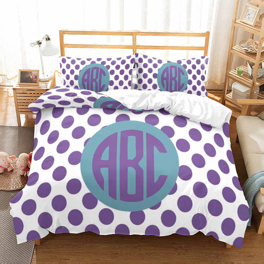 Monogram ABC purple duvet covet set