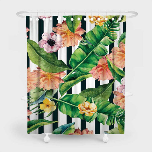 3D waterproof and mildewproof shower curtains with rings tropical plants