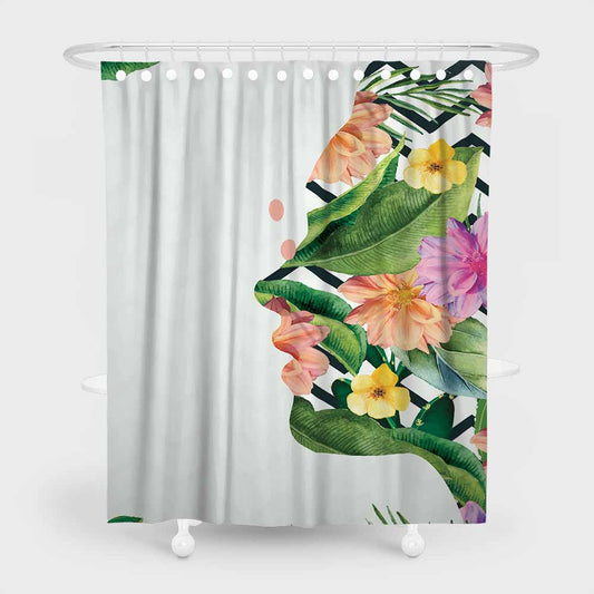 3D waterproof and mildewproof shower curtains tropical plants face