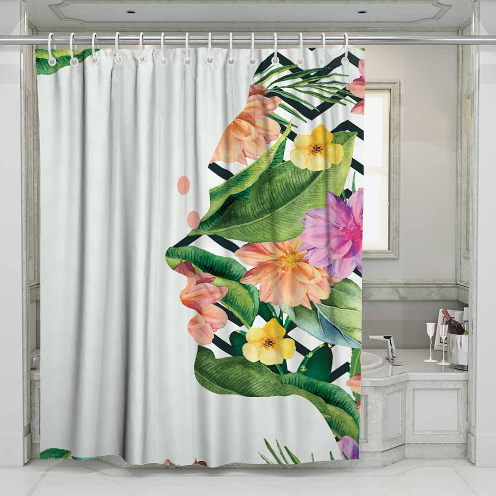 3D waterproof and mildewproof shower curtains tropical plants face