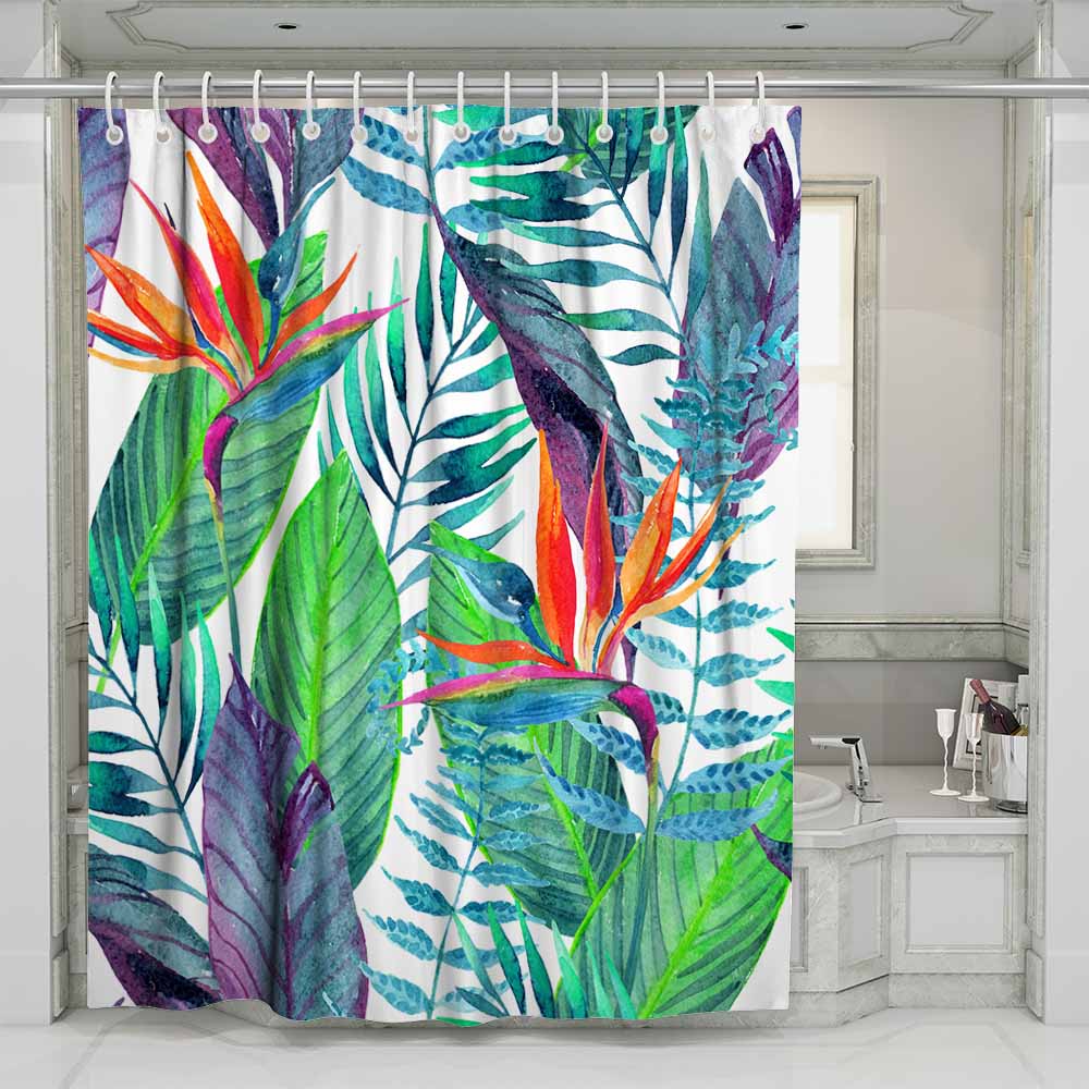 3D waterproof and mildewproof shower curtains jungle plants