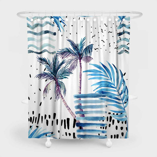 3D waterproof shower curtains seaside trees