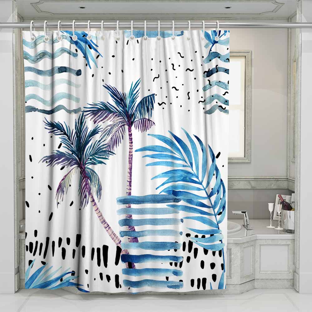 3D waterproof shower curtains seaside trees
