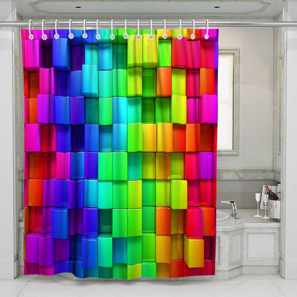 3D waterproof and mildewproof shower curtains with rings color blocks
