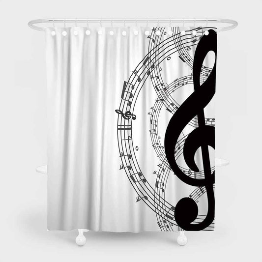 Wasserdichte Duschvorhänge mit 3D-Musikpartitur und Ringen 